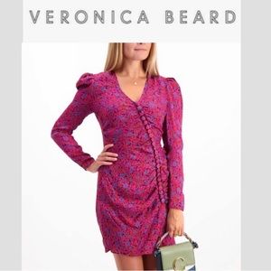 Veronica Beard Verona Fuschia Floral Silk Ruched Mini Dress Size: 8
